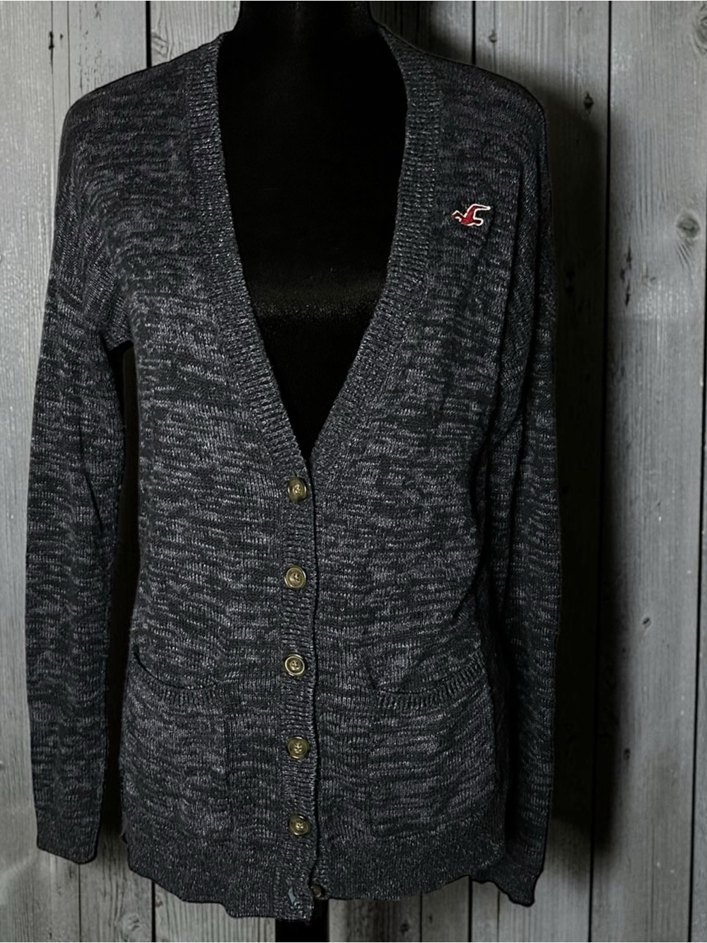 Vintage Hollister Marled Knit Cardigan Sweater Women’s S Gray Blue Y2K